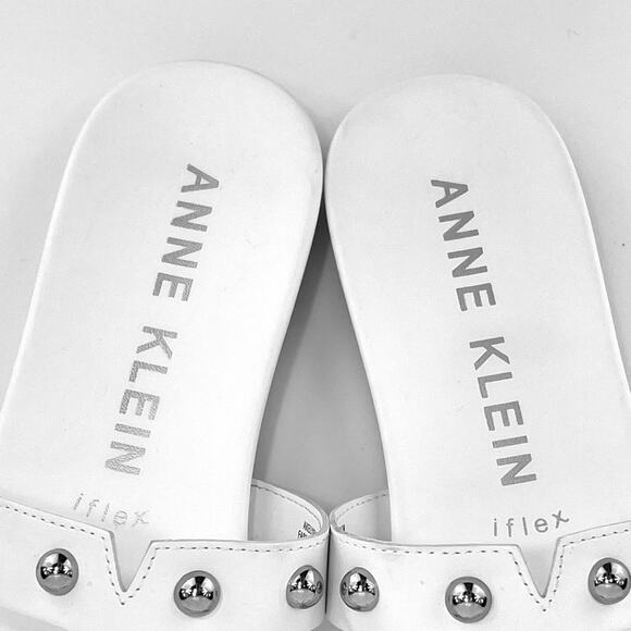 Anne Klein Iflex Ely Flat Slide Sandal Size 8.5 White Faux Leather Cushioned - Picture 9 of 16